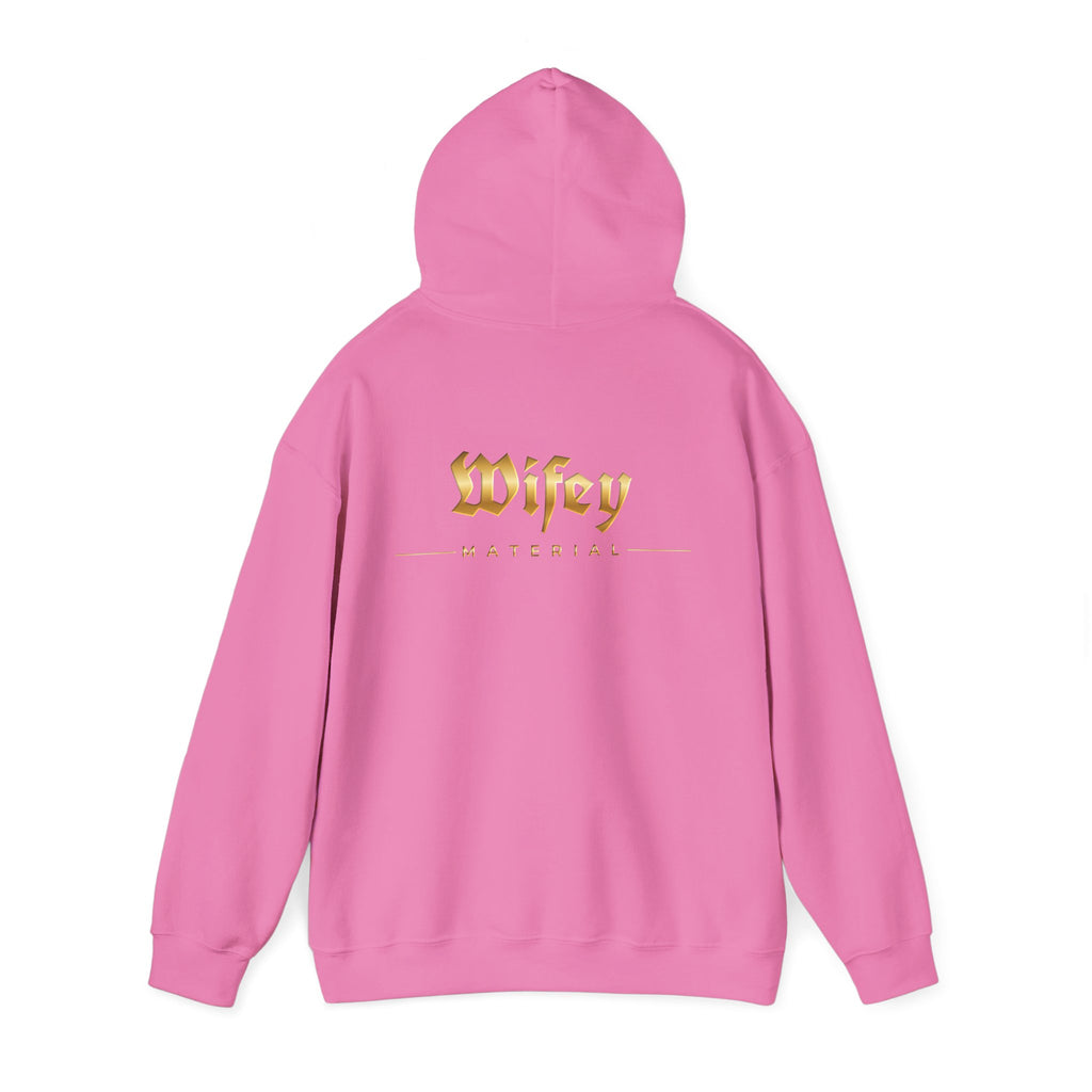 Wifey Material Hoodie back & front| Gold Gothic Script, Bridal Bachelorette Sweatshirt