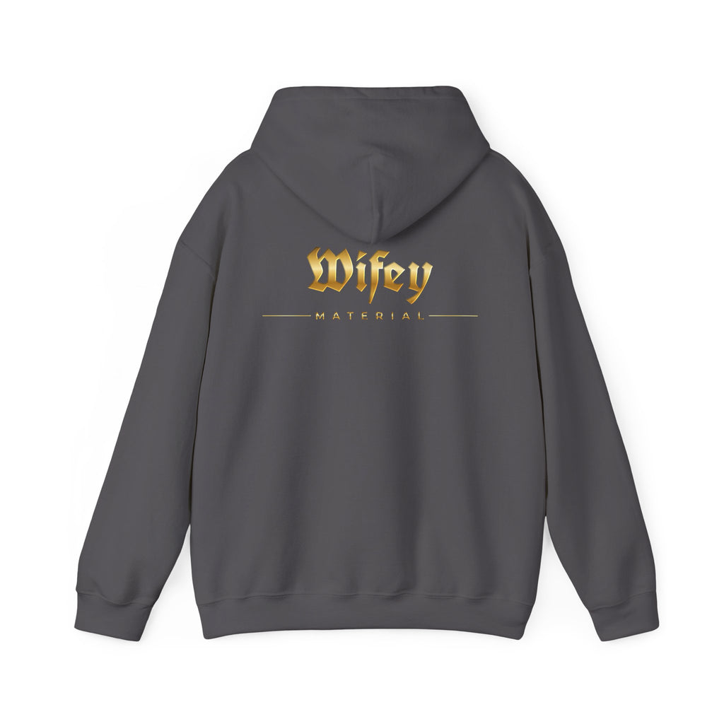Wifey Material Hoodie back & front| Gold Gothic Script, Bridal Bachelorette Sweatshirt