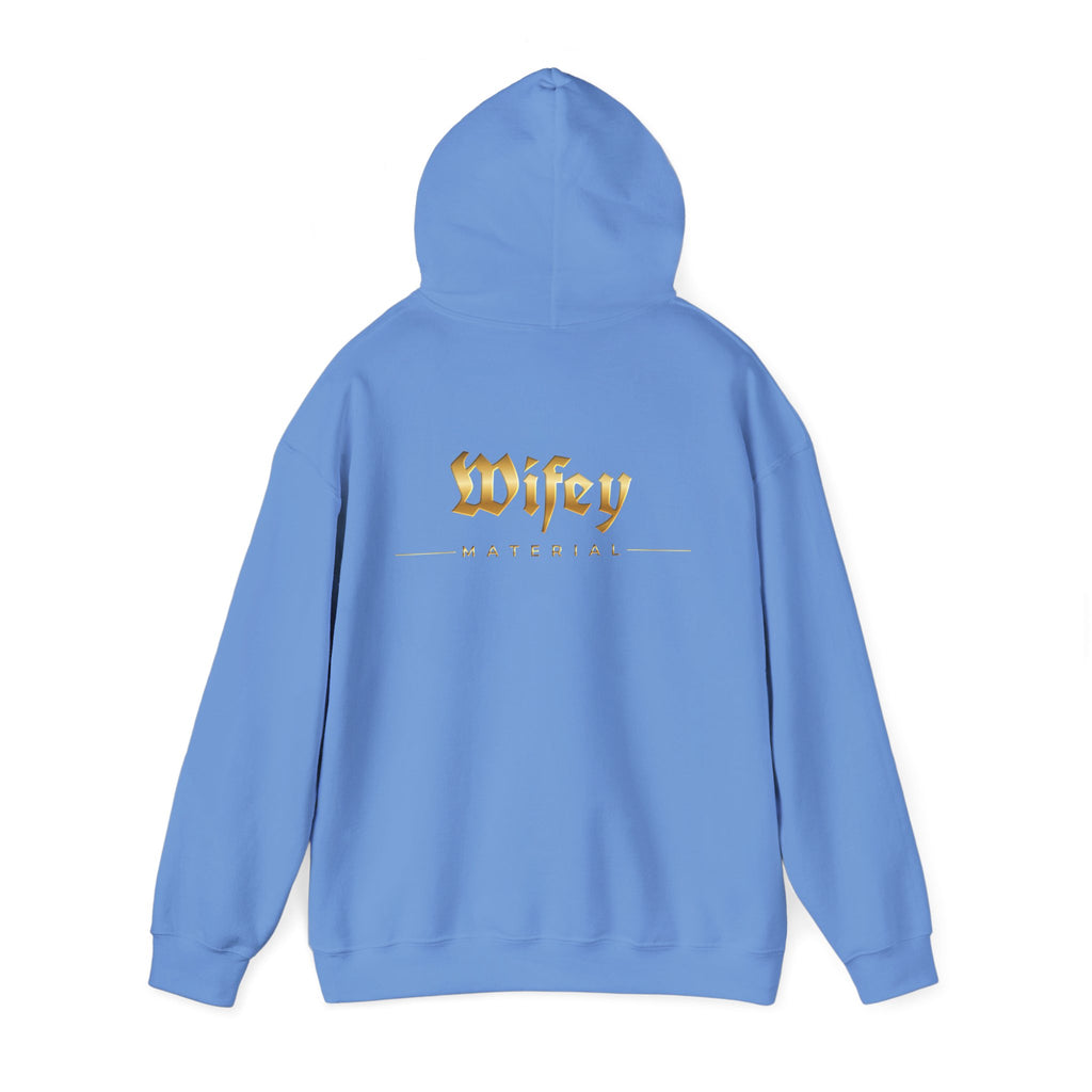 Wifey Material Hoodie back & front| Gold Gothic Script, Bridal Bachelorette Sweatshirt