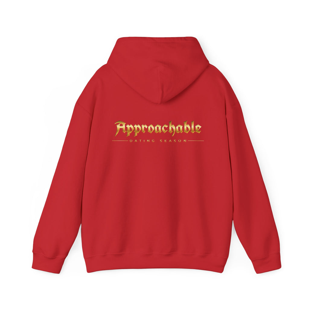 Approachable Gold Script hoodie back & front | White Pullover Sweatshirt