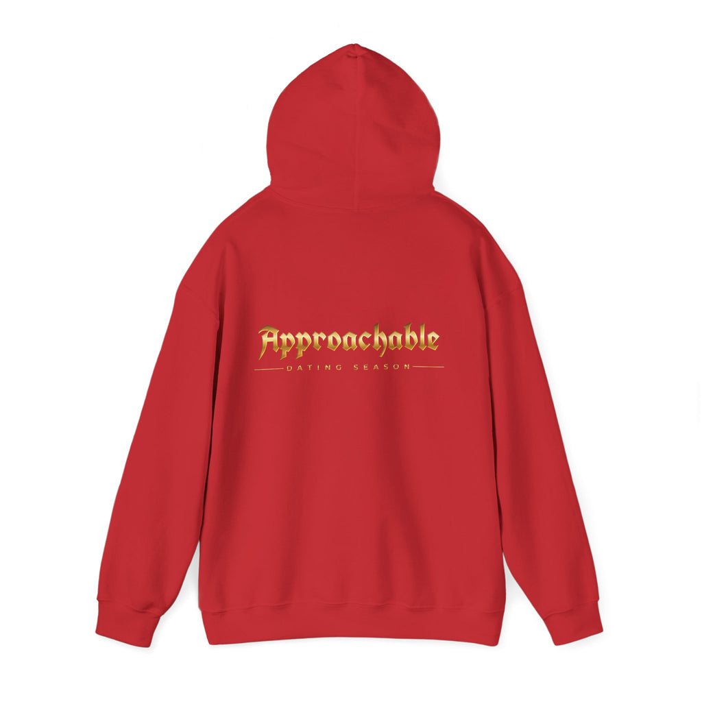Approachable Gold Script hoodie back & front | White Pullover Sweatshirt