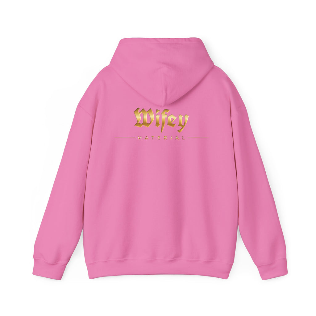 Wifey Material Hoodie back & front| Gold Gothic Script, Bridal Bachelorette Sweatshirt