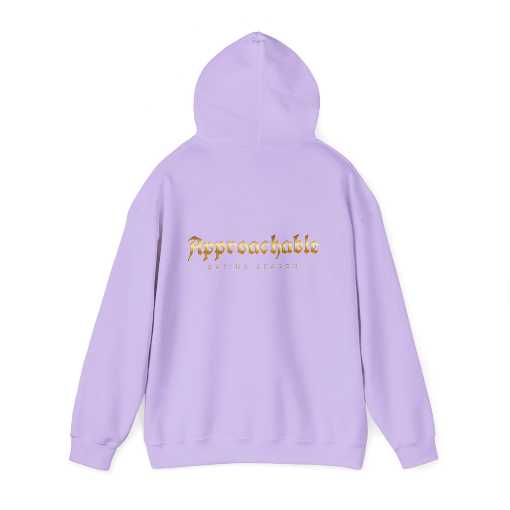 Approachable Gold Script hoodie back & front | White Pullover Sweatshirt