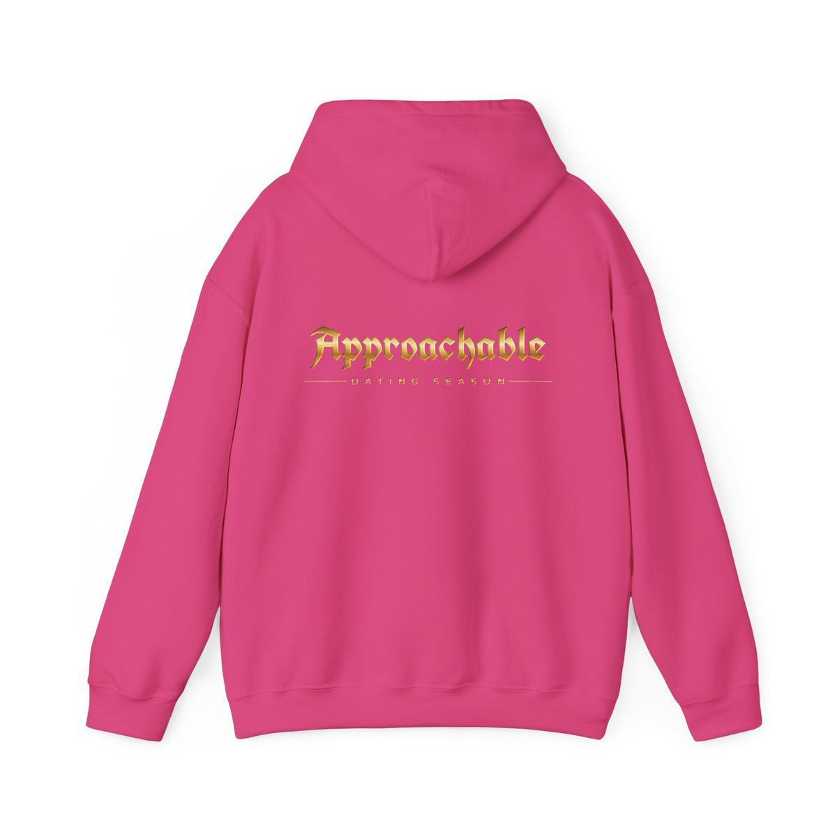 Approachable Gold Script hoodie back & front | White Pullover Sweatshirt