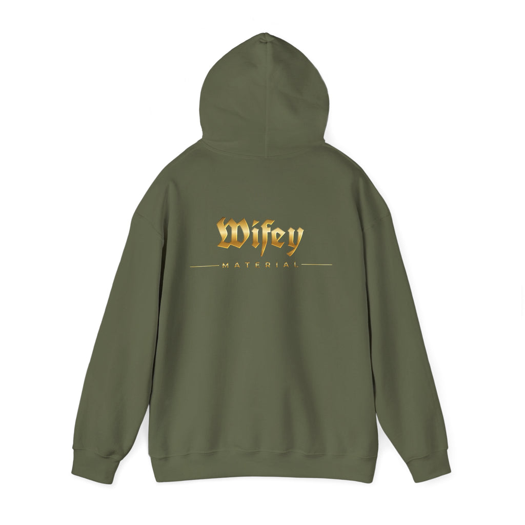 Wifey Material Hoodie back & front| Gold Gothic Script, Bridal Bachelorette Sweatshirt