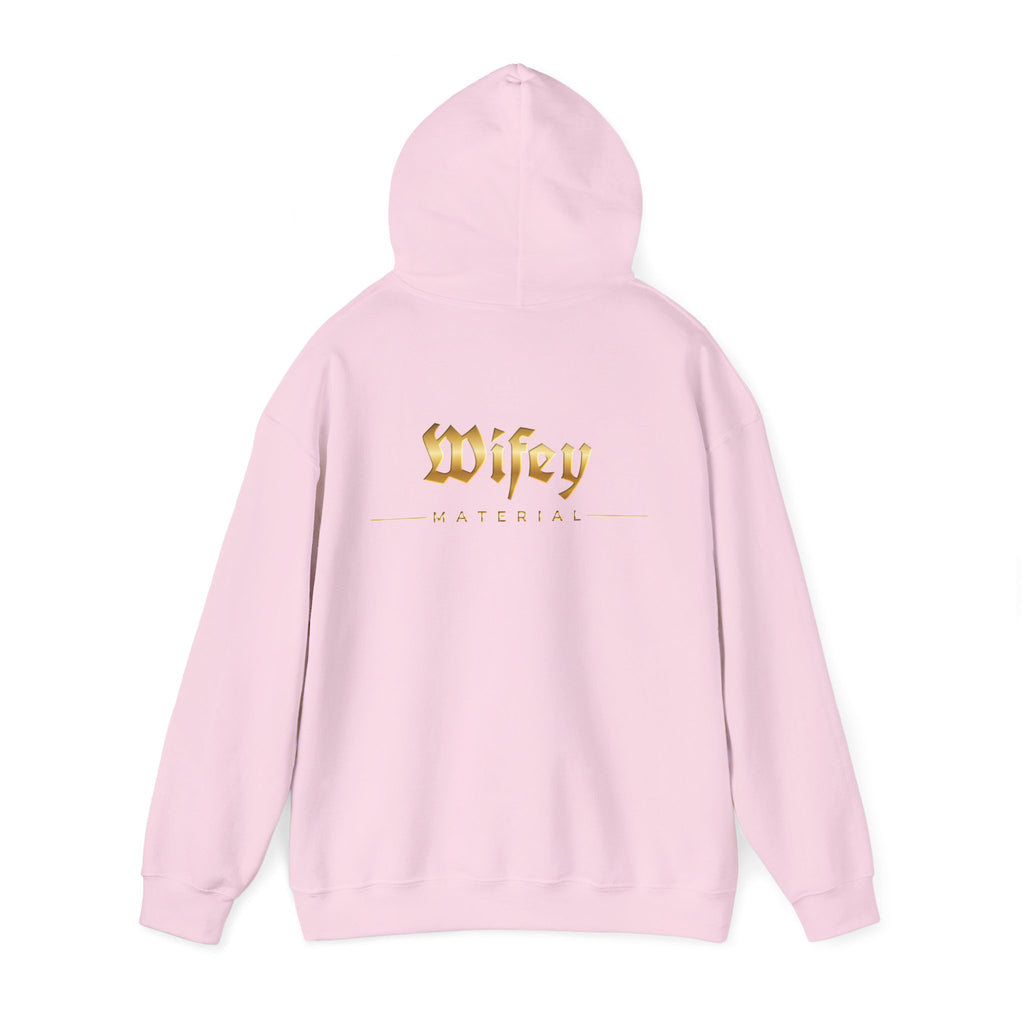 Wifey Material Hoodie back & front| Gold Gothic Script, Bridal Bachelorette Sweatshirt