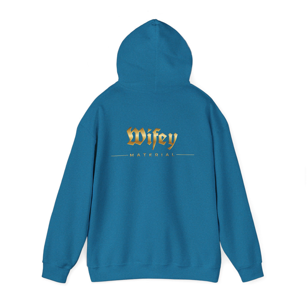 Wifey Material Hoodie back & front| Gold Gothic Script, Bridal Bachelorette Sweatshirt