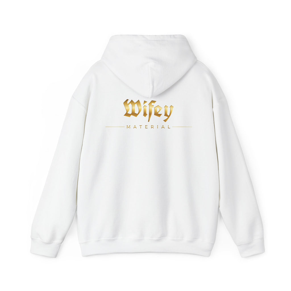 Wifey Material Hoodie back & front| Gold Gothic Script, Bridal Bachelorette Sweatshirt