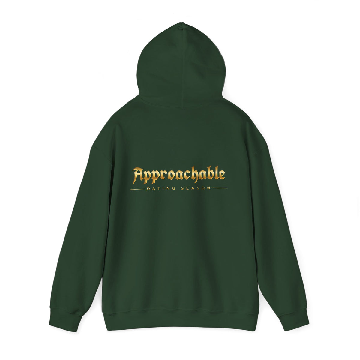 Approachable Gold Script hoodie back & front | White Pullover Sweatshirt