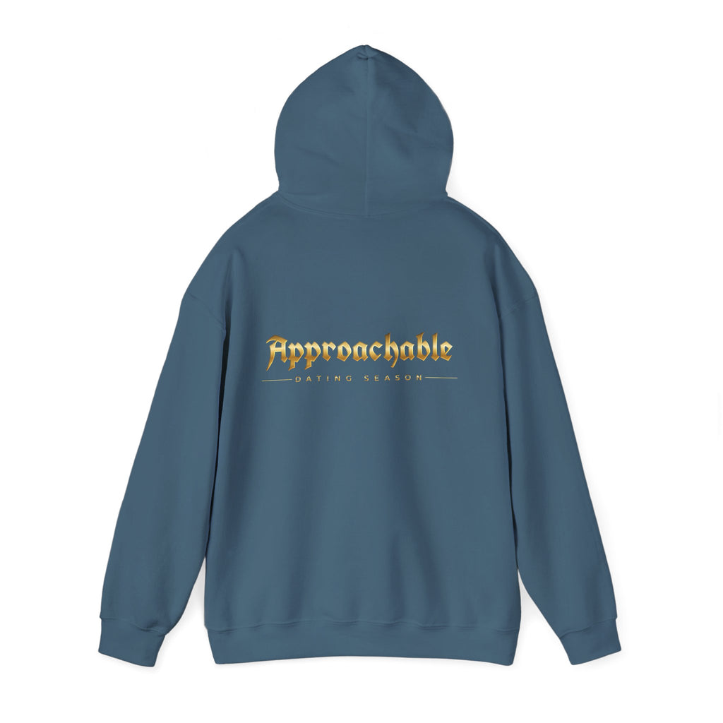 Approachable Gold Script hoodie back & front | White Pullover Sweatshirt