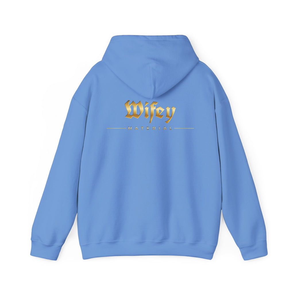 Wifey Material Hoodie back & front| Gold Gothic Script, Bridal Bachelorette Sweatshirt