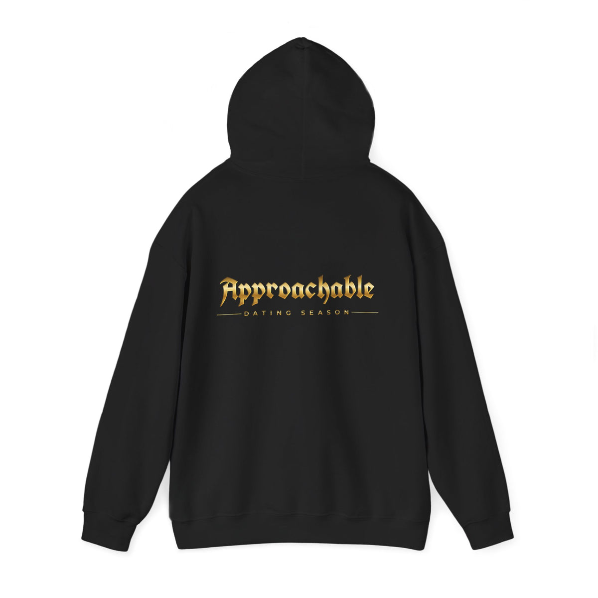 Approachable Gold Script hoodie back & front | White Pullover Sweatshirt