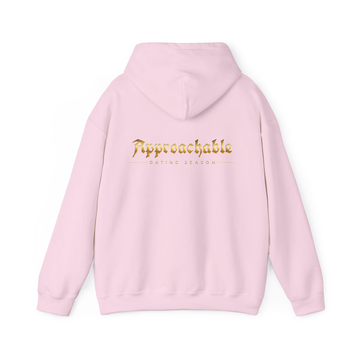 Approachable Gold Script hoodie back & front | White Pullover Sweatshirt