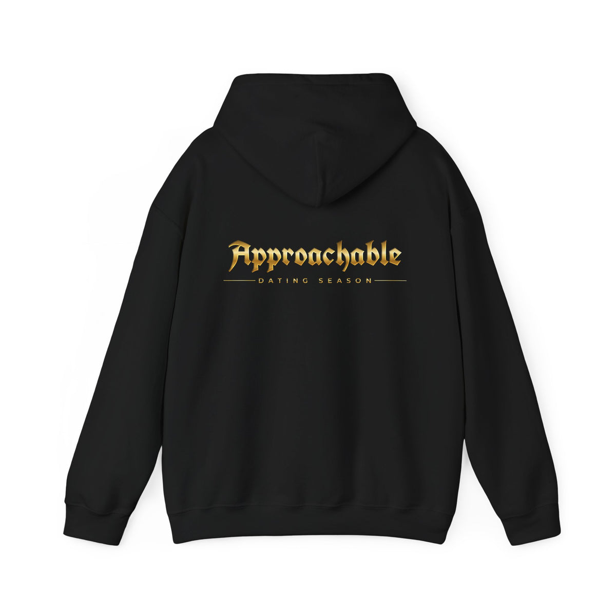 Approachable Gold Script hoodie back & front | White Pullover Sweatshirt