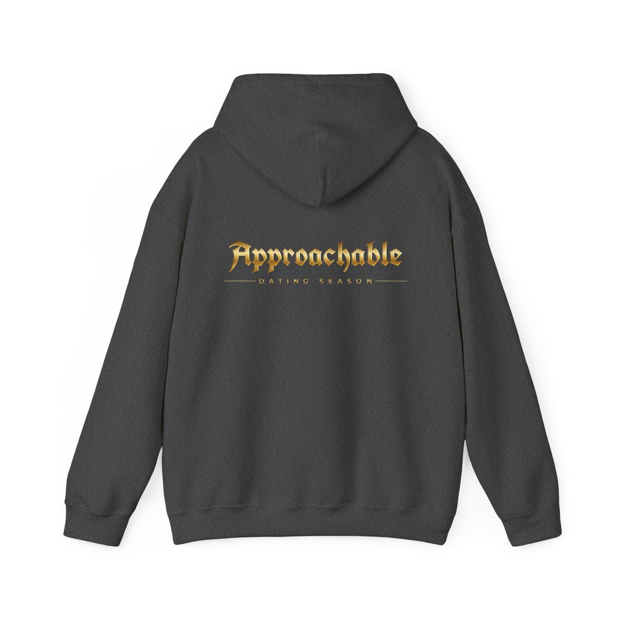 Approachable Gold Script hoodie back & front | White Pullover Sweatshirt