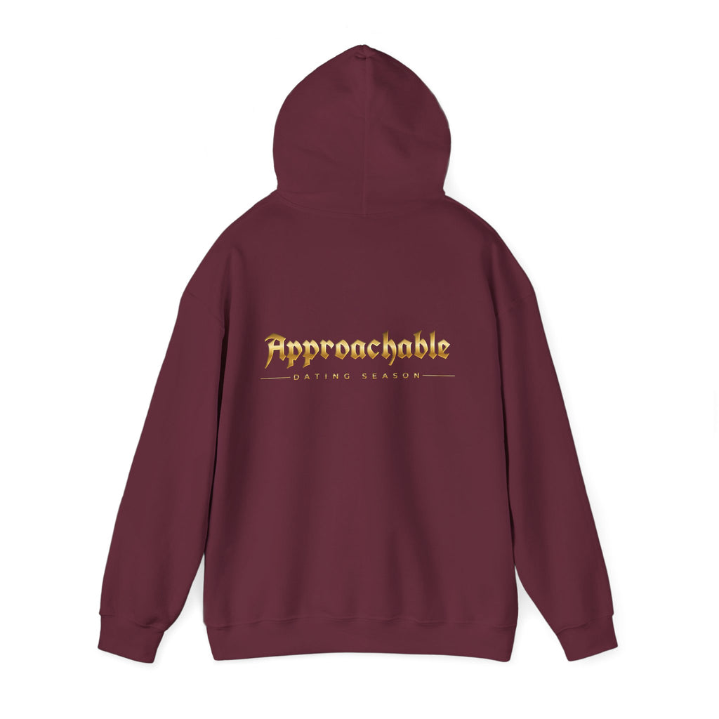 Approachable Gold Script hoodie back & front | White Pullover Sweatshirt
