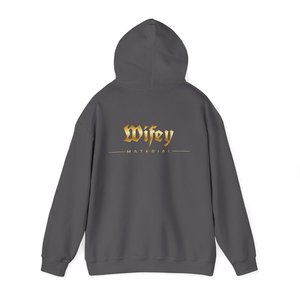 Wifey Material Hoodie back & front| Gold Gothic Script, Bridal Bachelorette Sweatshirt
