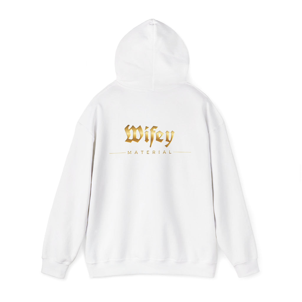Wifey Material Hoodie back & front| Gold Gothic Script, Bridal Bachelorette Sweatshirt