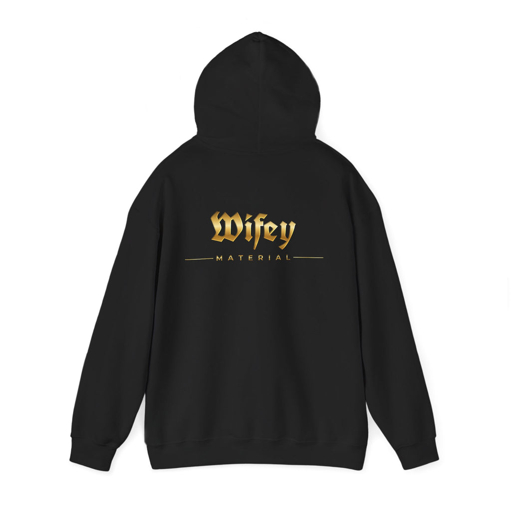 Wifey Material Hoodie back & front| Gold Gothic Script, Bridal Bachelorette Sweatshirt
