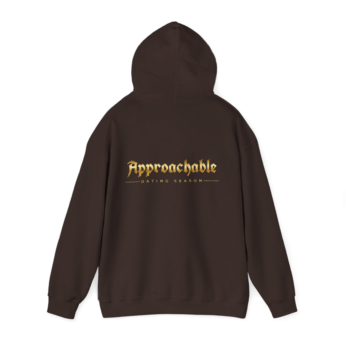 Approachable Gold Script hoodie back & front | White Pullover Sweatshirt