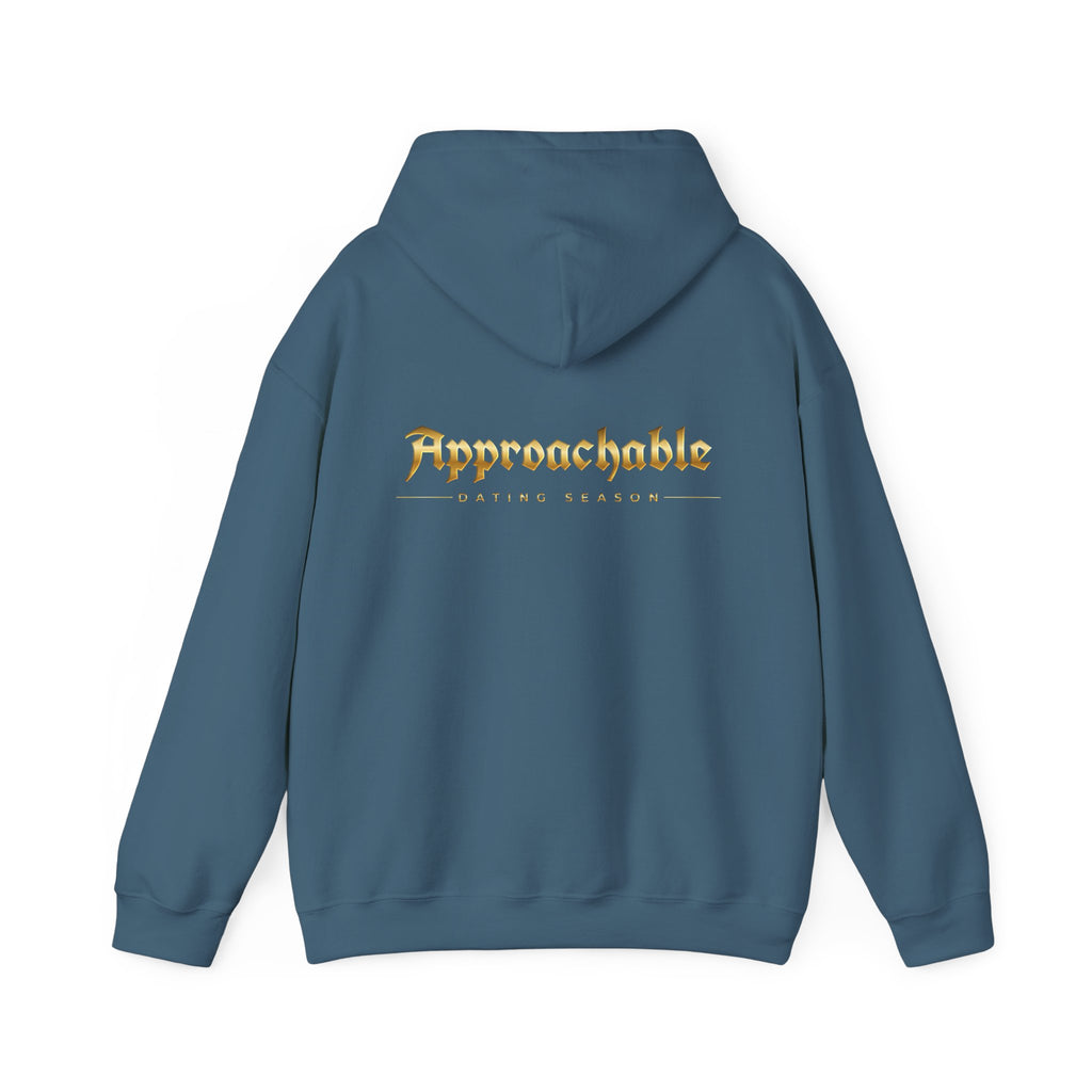 Approachable Gold Script hoodie back & front | White Pullover Sweatshirt
