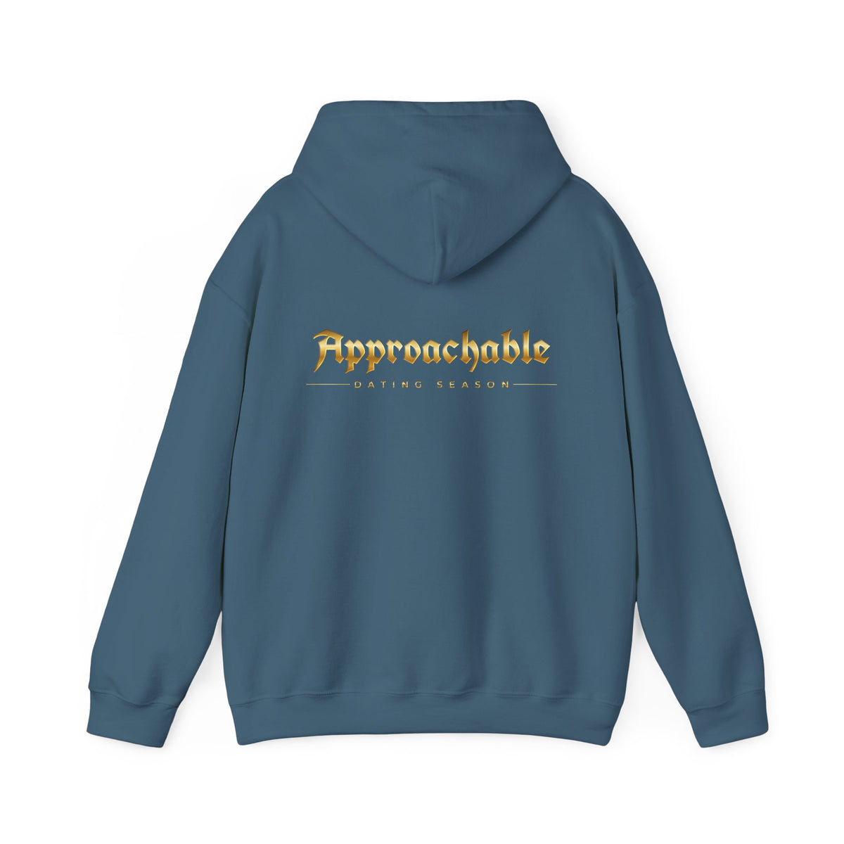 Approachable Gold Script hoodie back & front | White Pullover Sweatshirt