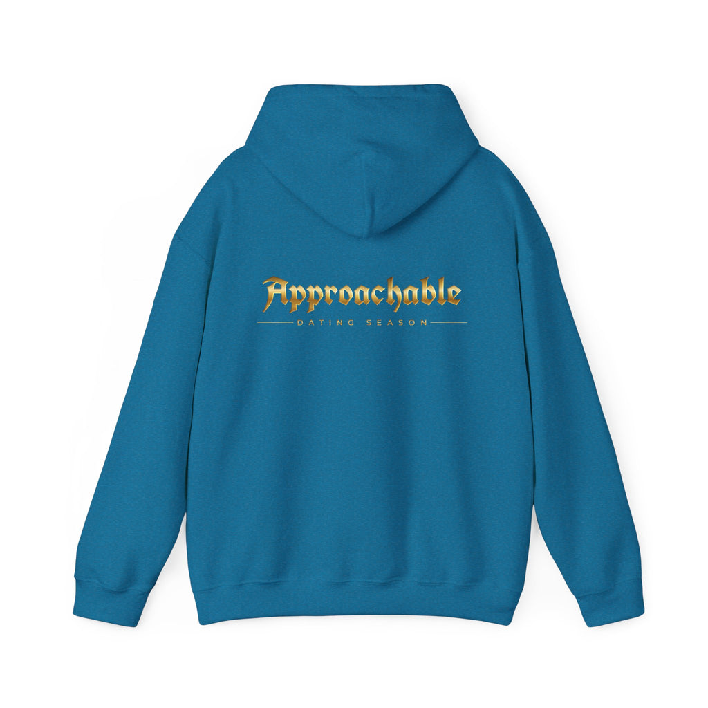 Approachable Gold Script hoodie back & front | White Pullover Sweatshirt