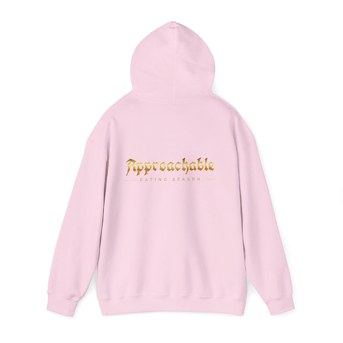 Approachable Gold Script hoodie back & front | White Pullover Sweatshirt