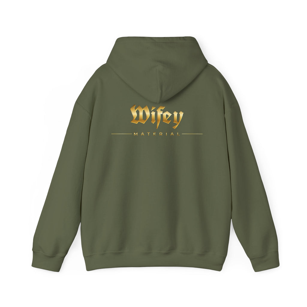 Wifey Material Hoodie back & front| Gold Gothic Script, Bridal Bachelorette Sweatshirt