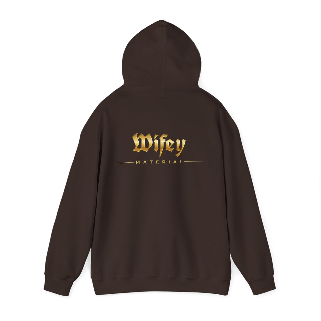 Wifey Material Hoodie back & front| Gold Gothic Script, Bridal Bachelorette Sweatshirt