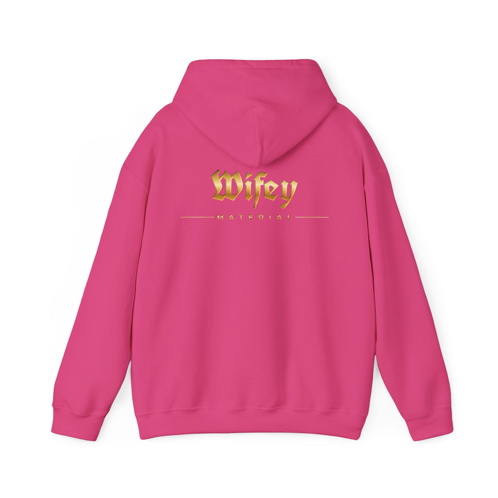 Wifey Material Hoodie back & front| Gold Gothic Script, Bridal Bachelorette Sweatshirt