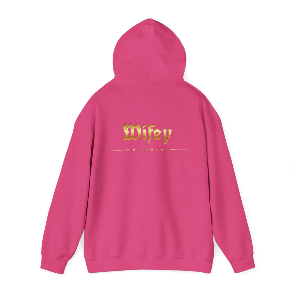 Wifey Material Hoodie back & front| Gold Gothic Script, Bridal Bachelorette Sweatshirt